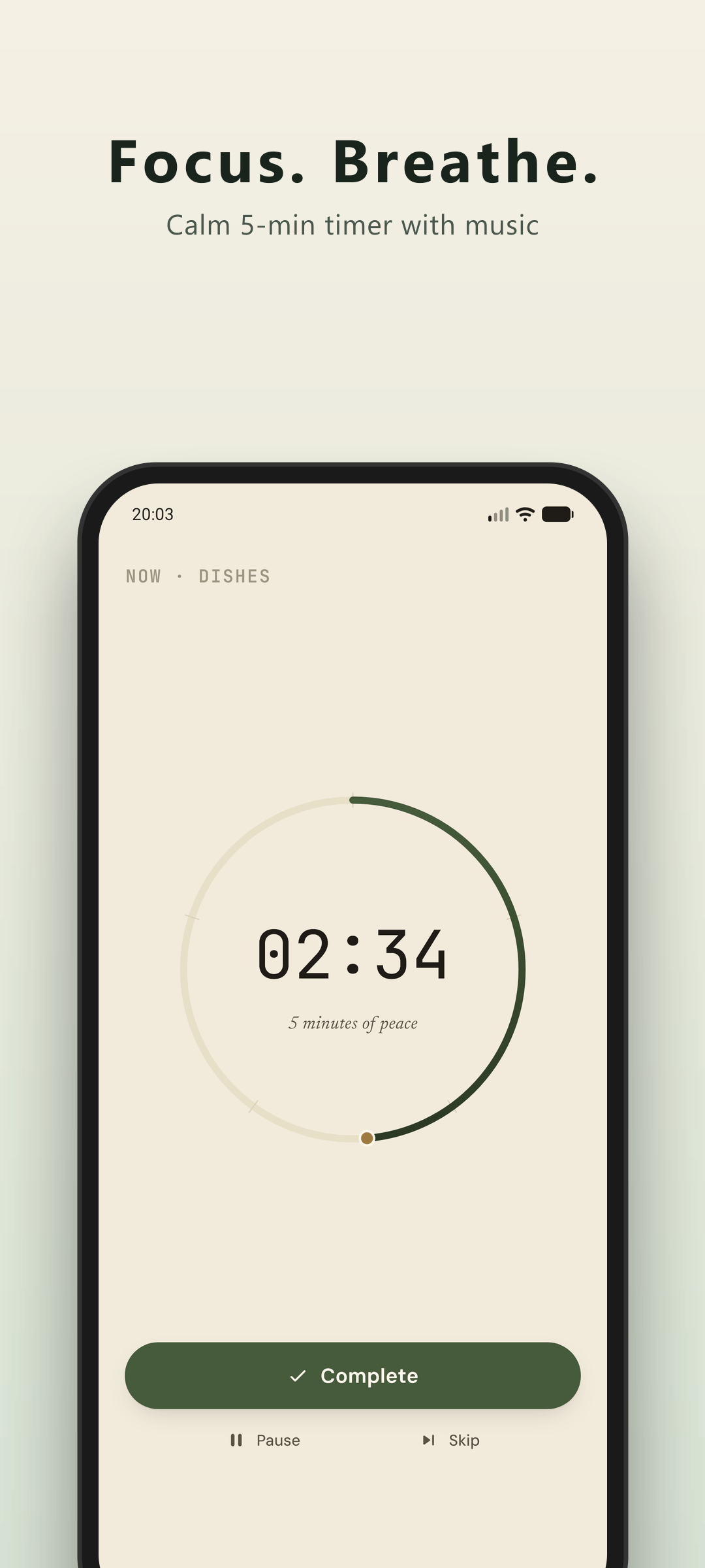 Humwheel 5-minute focus timer with breath-circle pacing