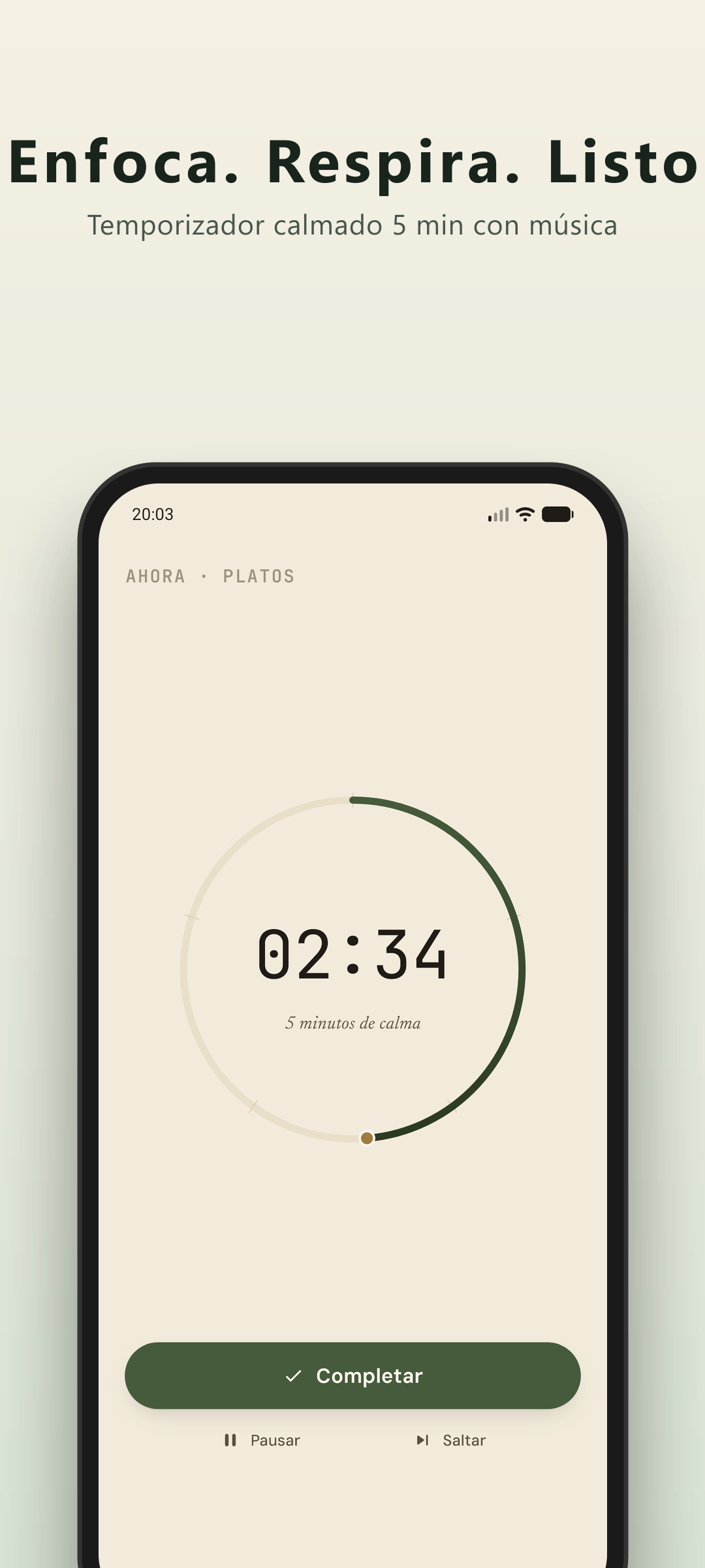 Temporizador de enfoque de 5 minutos de Humwheel con círculo de respiración