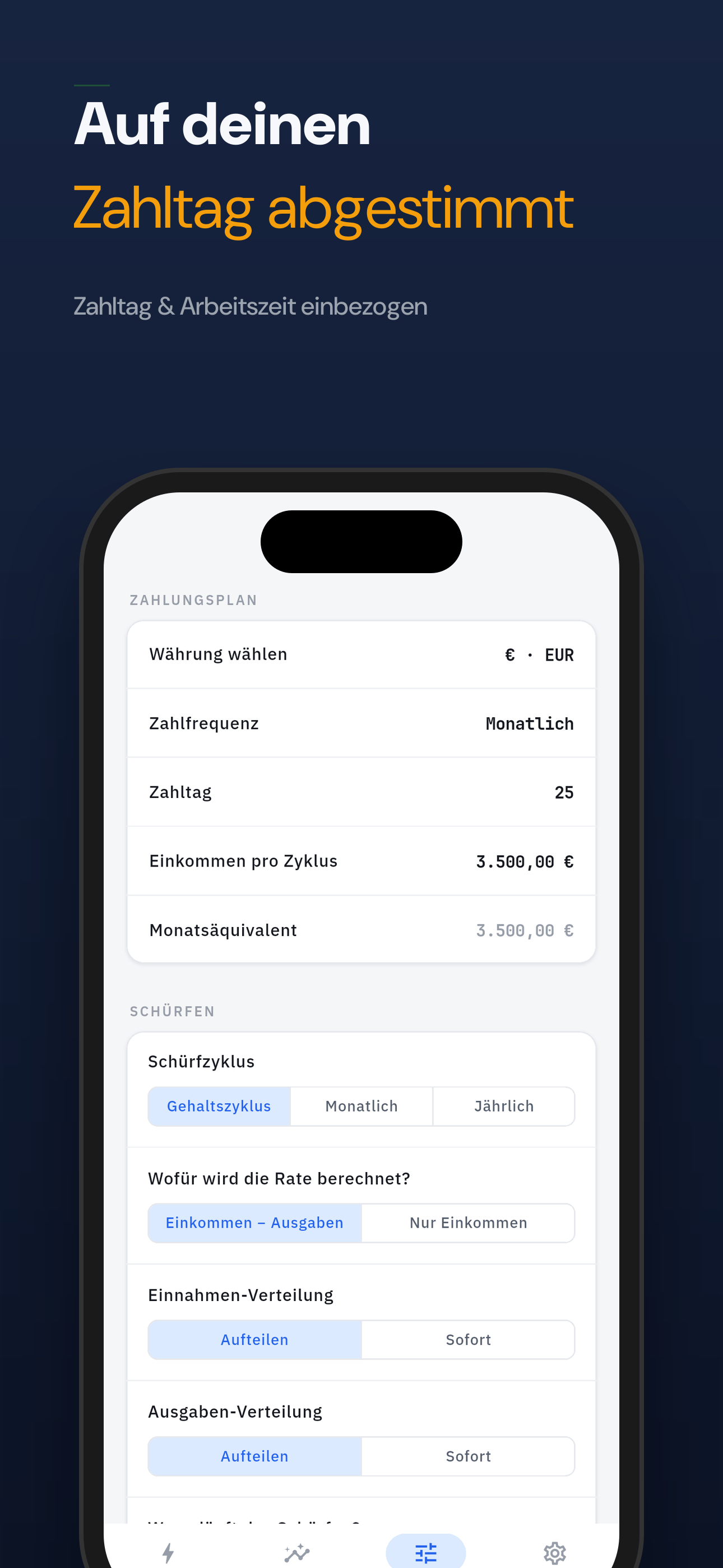 Auf deinen Zahltag und deine Arbeitszeit abgestimmt