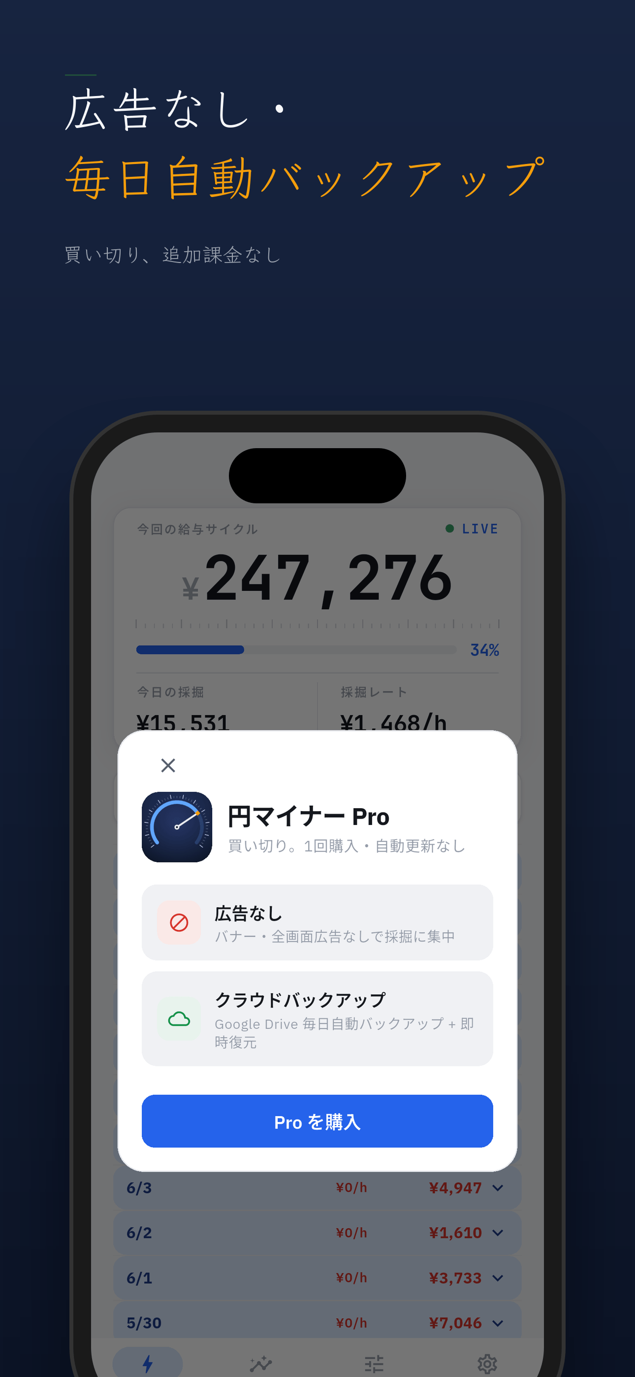 広告なし、買い切りで毎日自動バックアップ