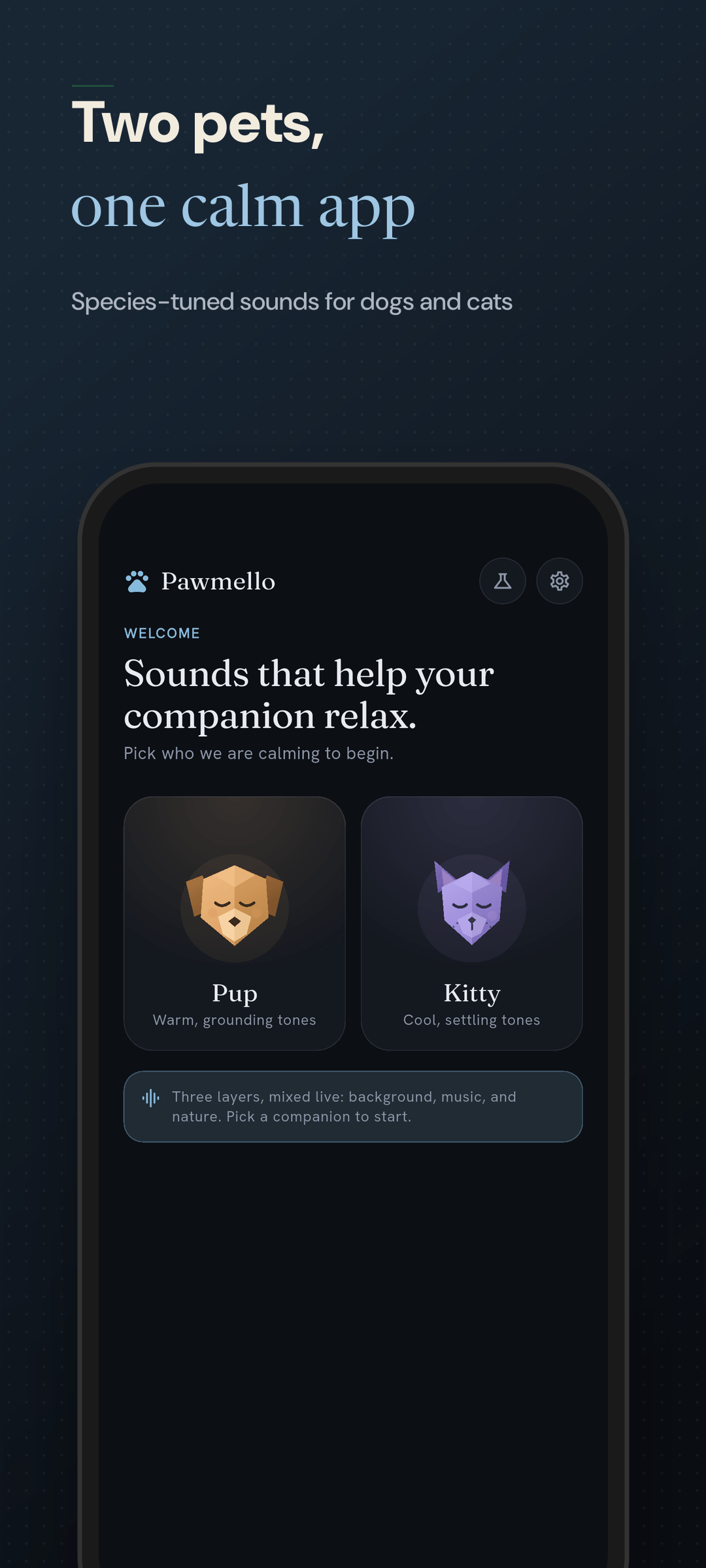 Home screen with dog and cat choices
