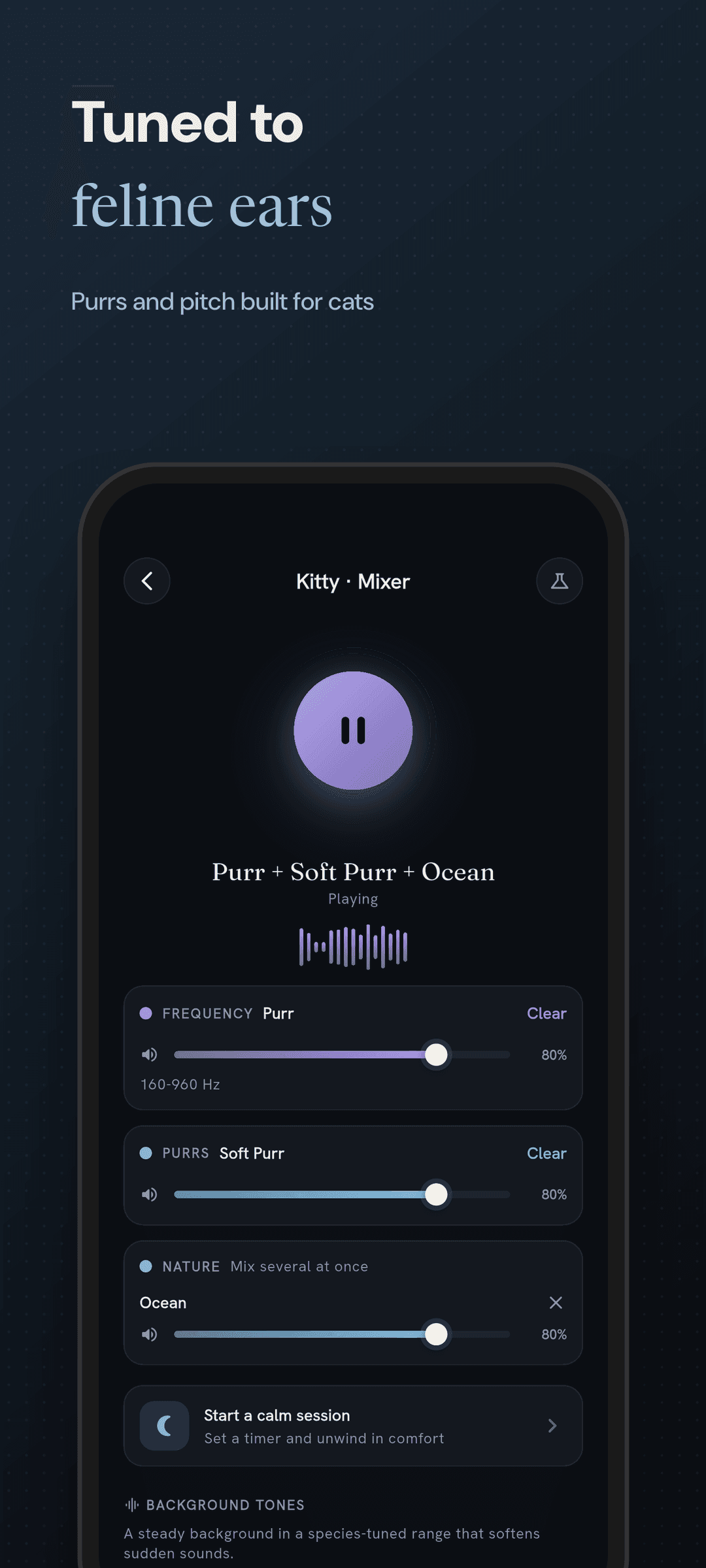 Cat player with feline-specific purrs and tones