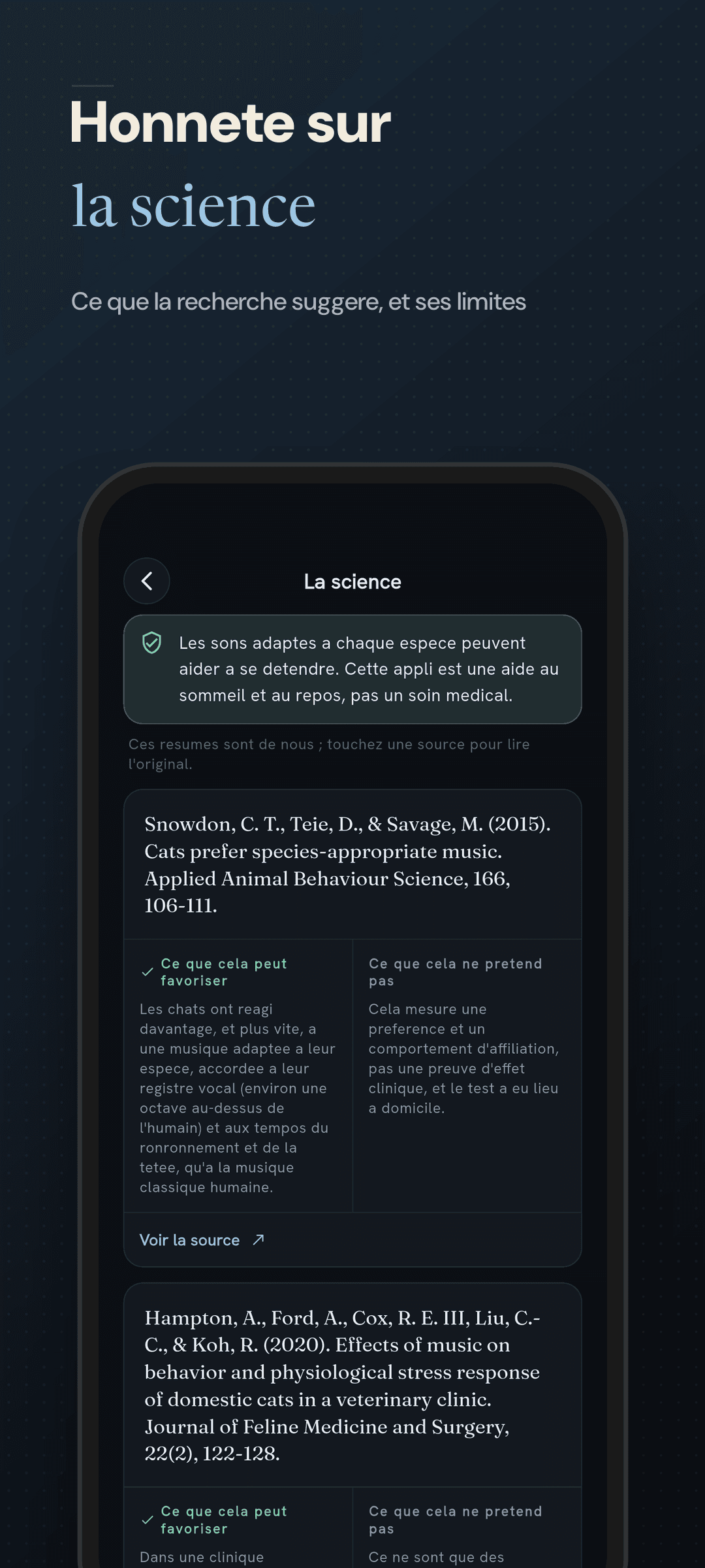 Ecran de preuves honnete avec ce que ca dit et ses limites