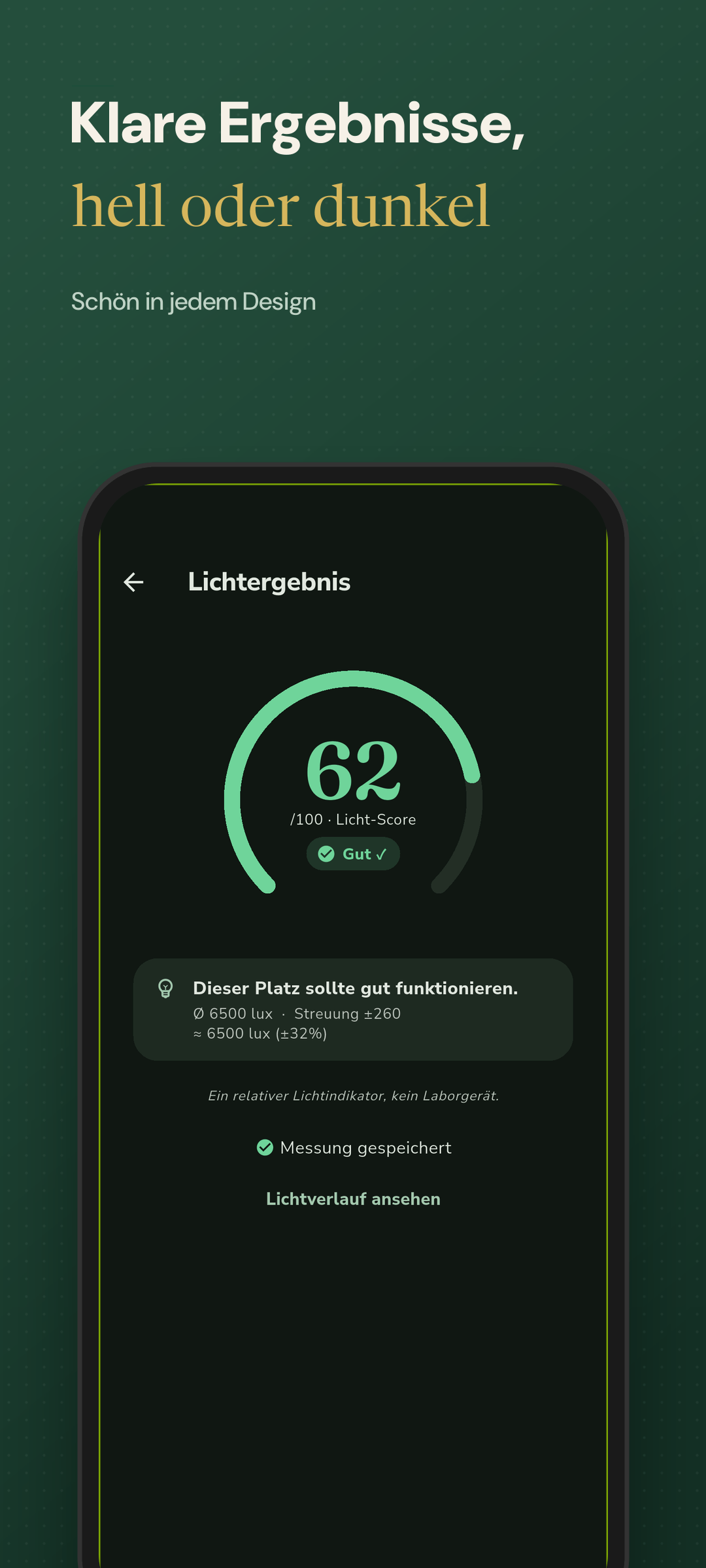 Lichtergebnis im Dunkelmodus