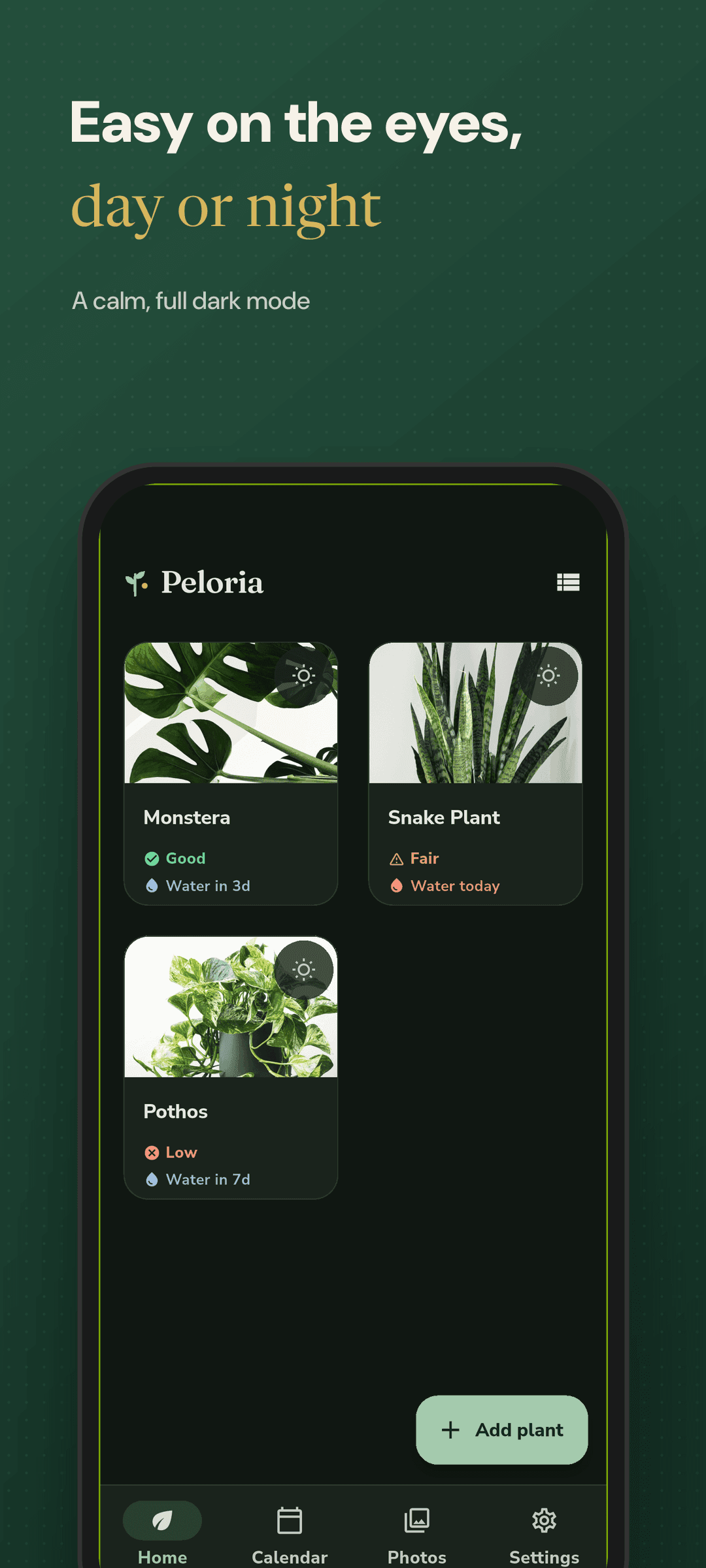 Home screen in dark mode