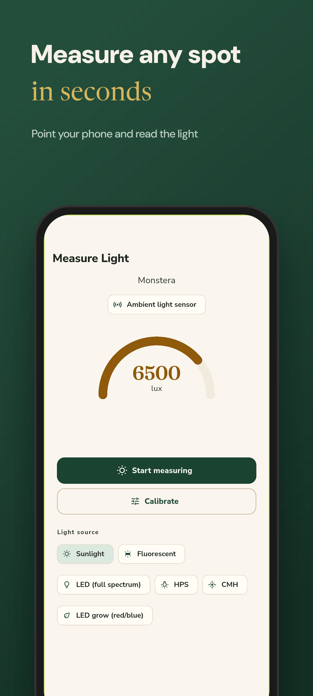 Measuring light at a spot with the live lux gauge