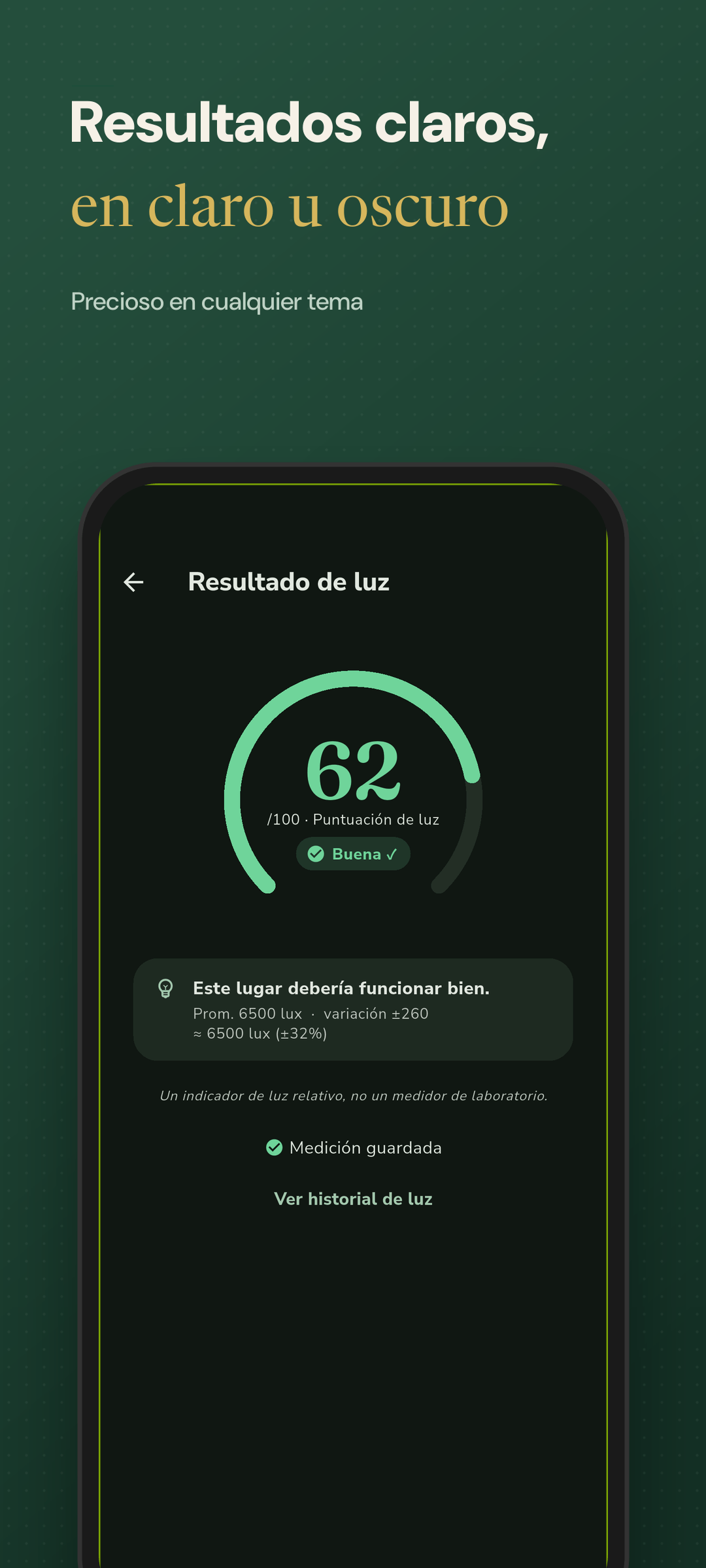 Resultado en modo oscuro