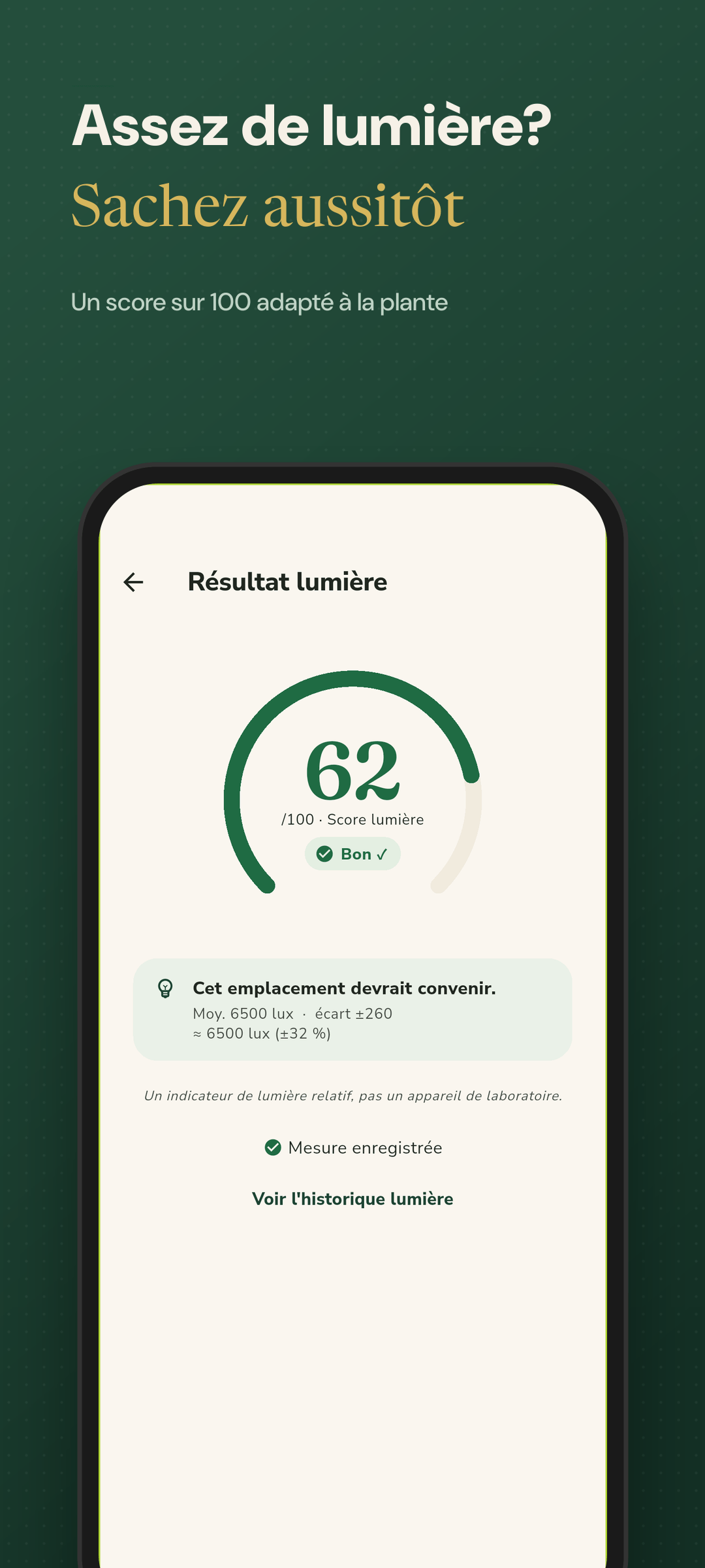Résultat avec un score sur 100 et un verdict suffisant