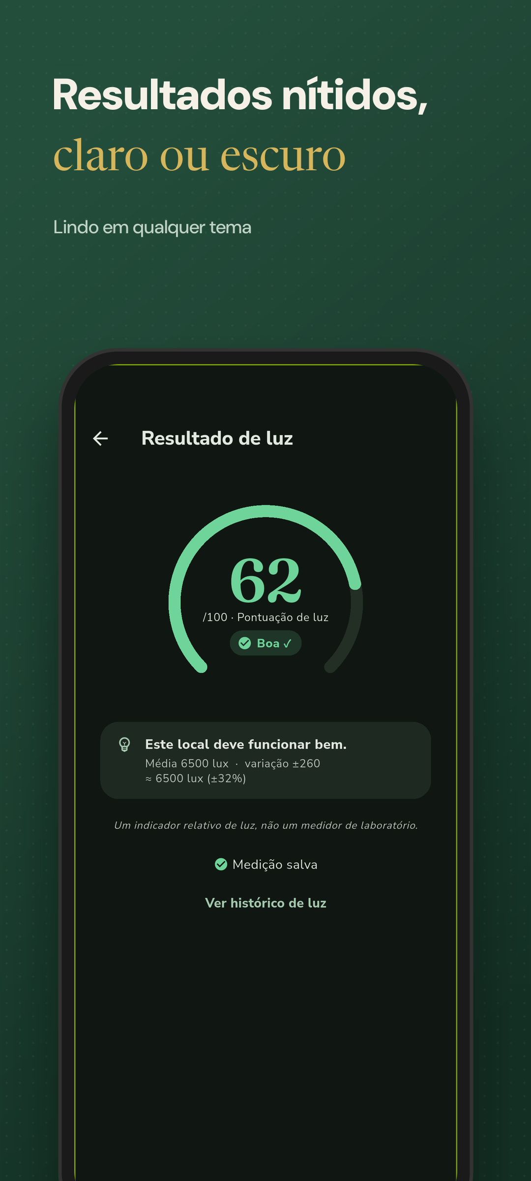 Resultado no modo escuro
