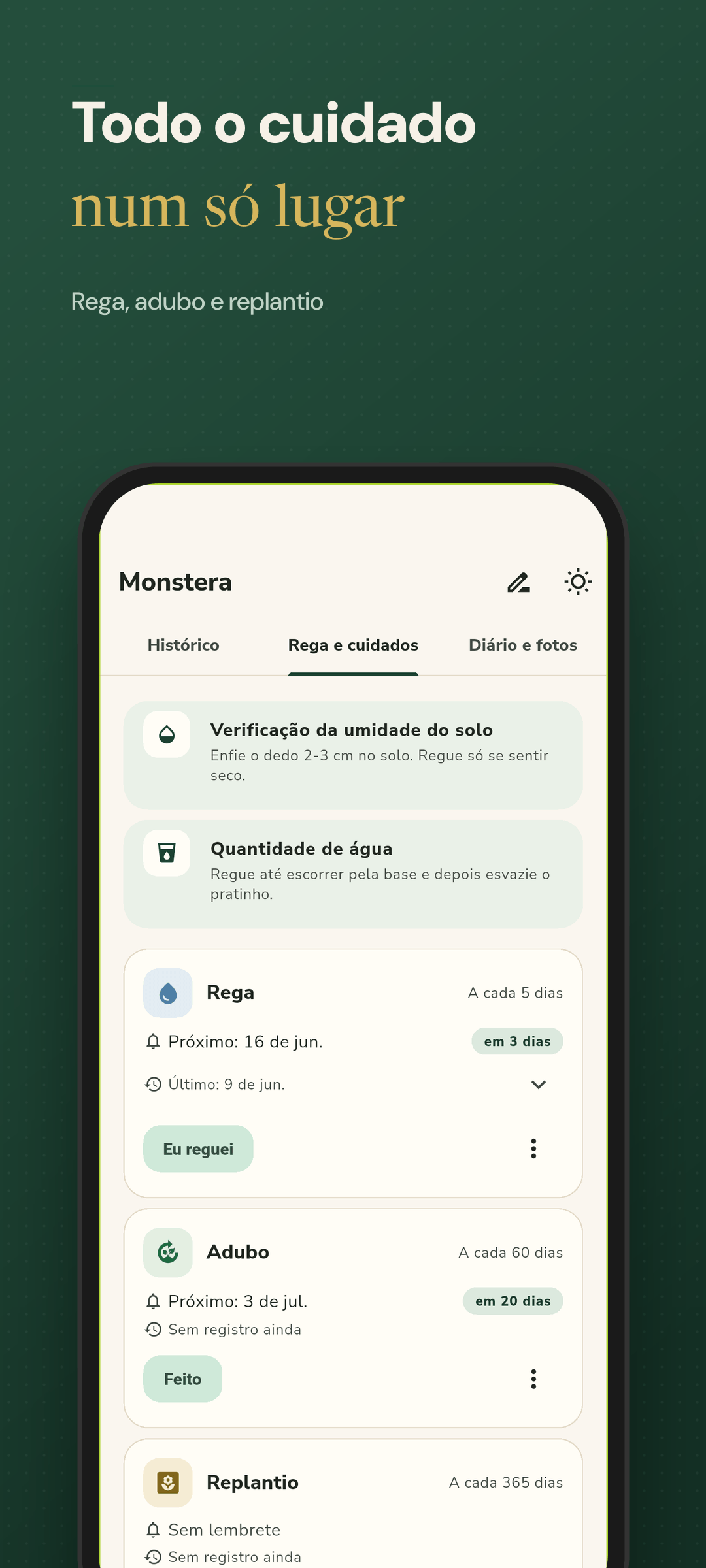 Plano de rega e cuidados por planta