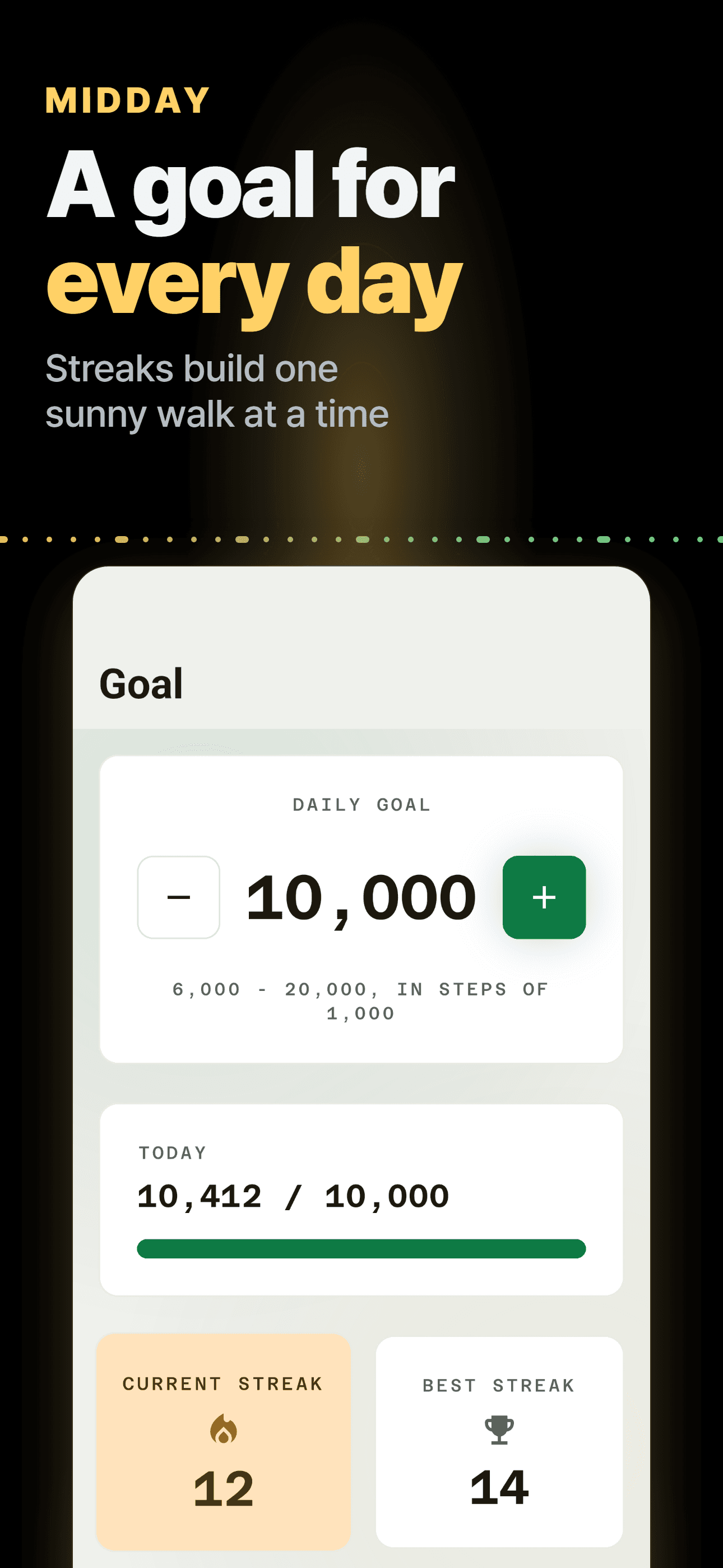 Light-theme goal screen with the daily goal and streak