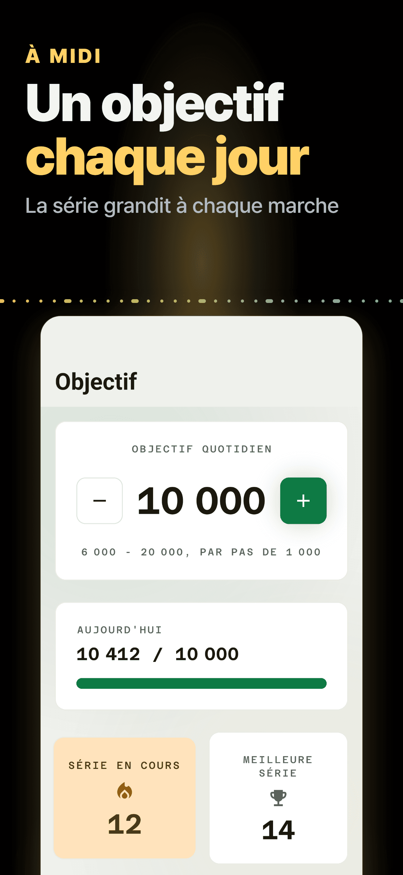 Écran d'objectif en thème clair avec l'objectif quotidien et la série