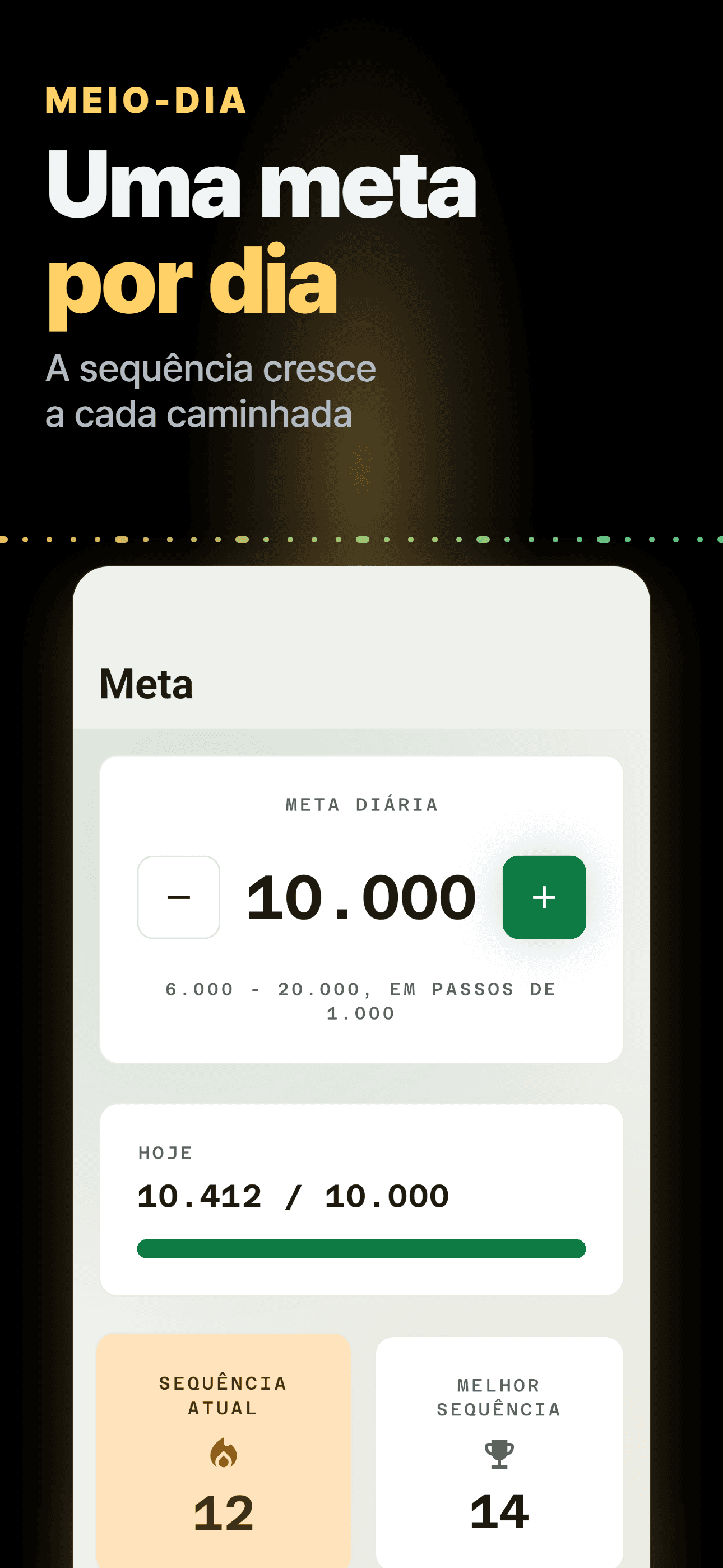 Tela de meta no tema claro com a meta diária e a sequência