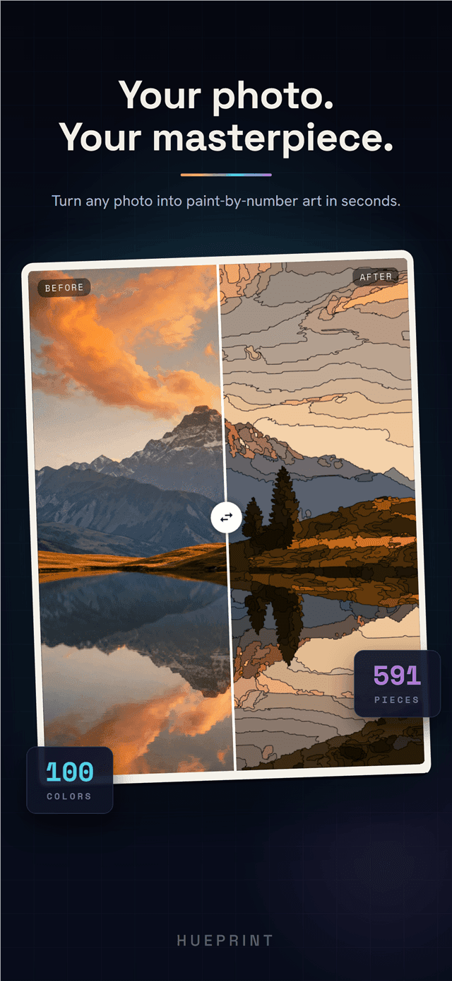 Gallery of finished paint-by-number artworks, portrait and landscape pieces side by side