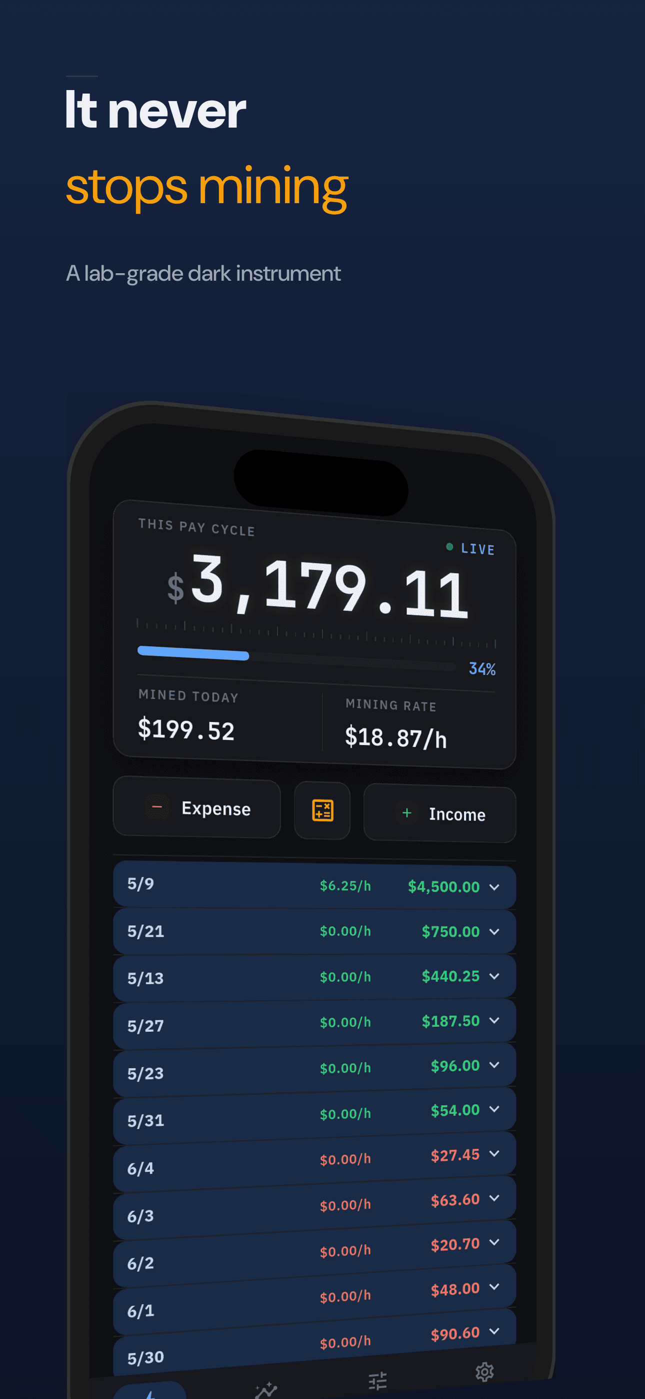 Dark mode - keeps mining through the night