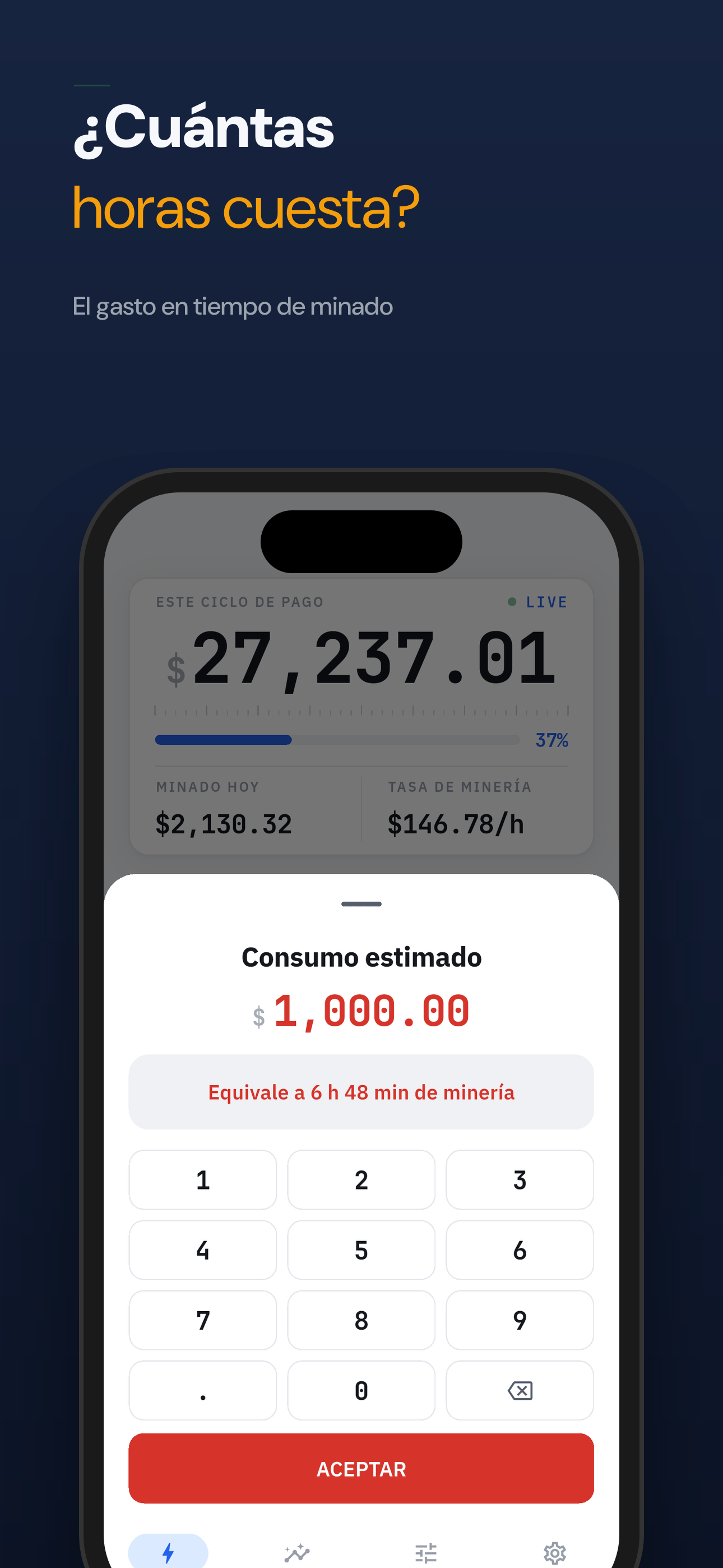 El gasto medido en tiempo de minado