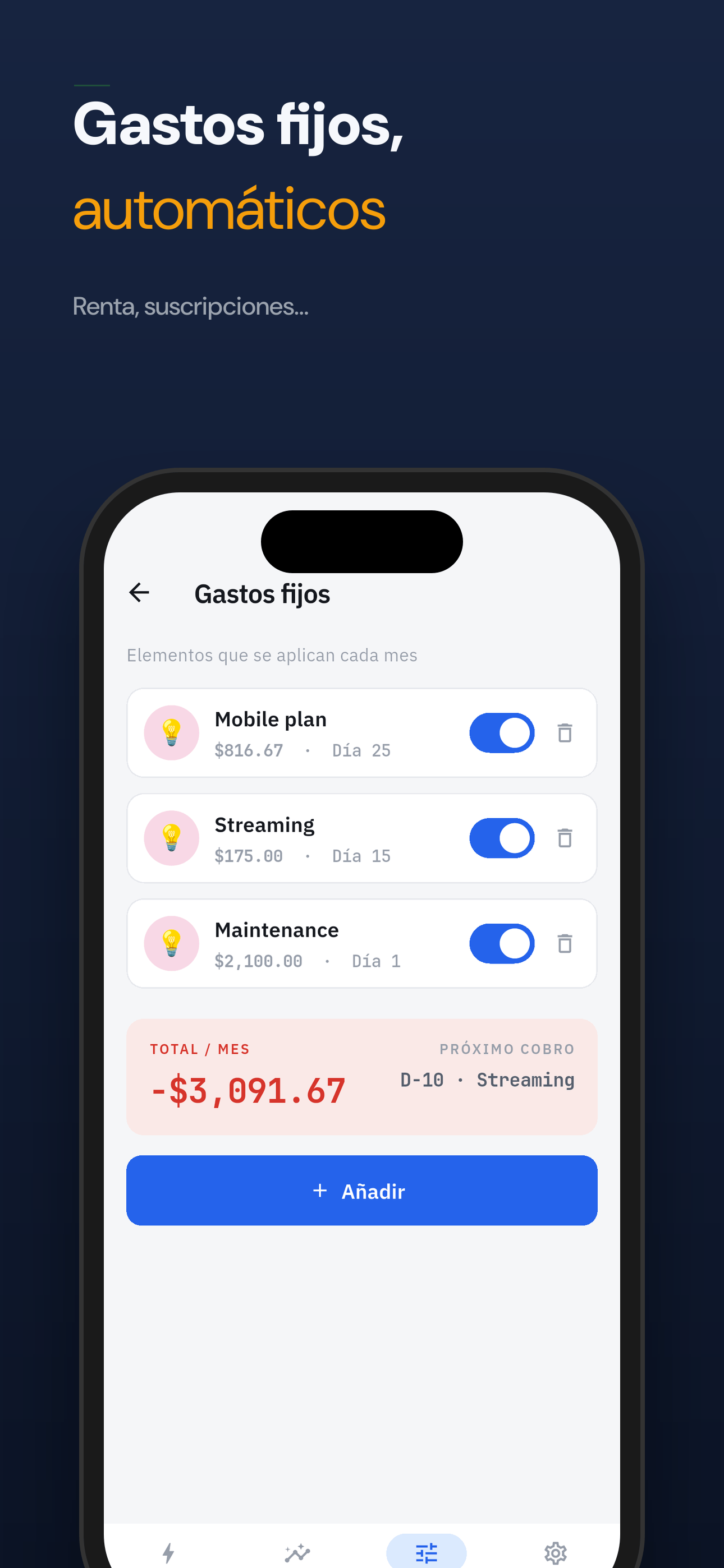 Gastos fijos automáticos: alquiler, suscripciones y más