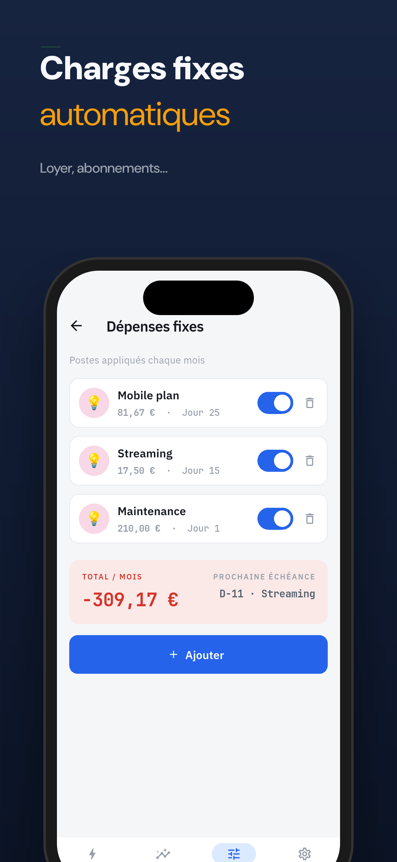 Charges fixes automatiques suivies et appliquees toutes seules