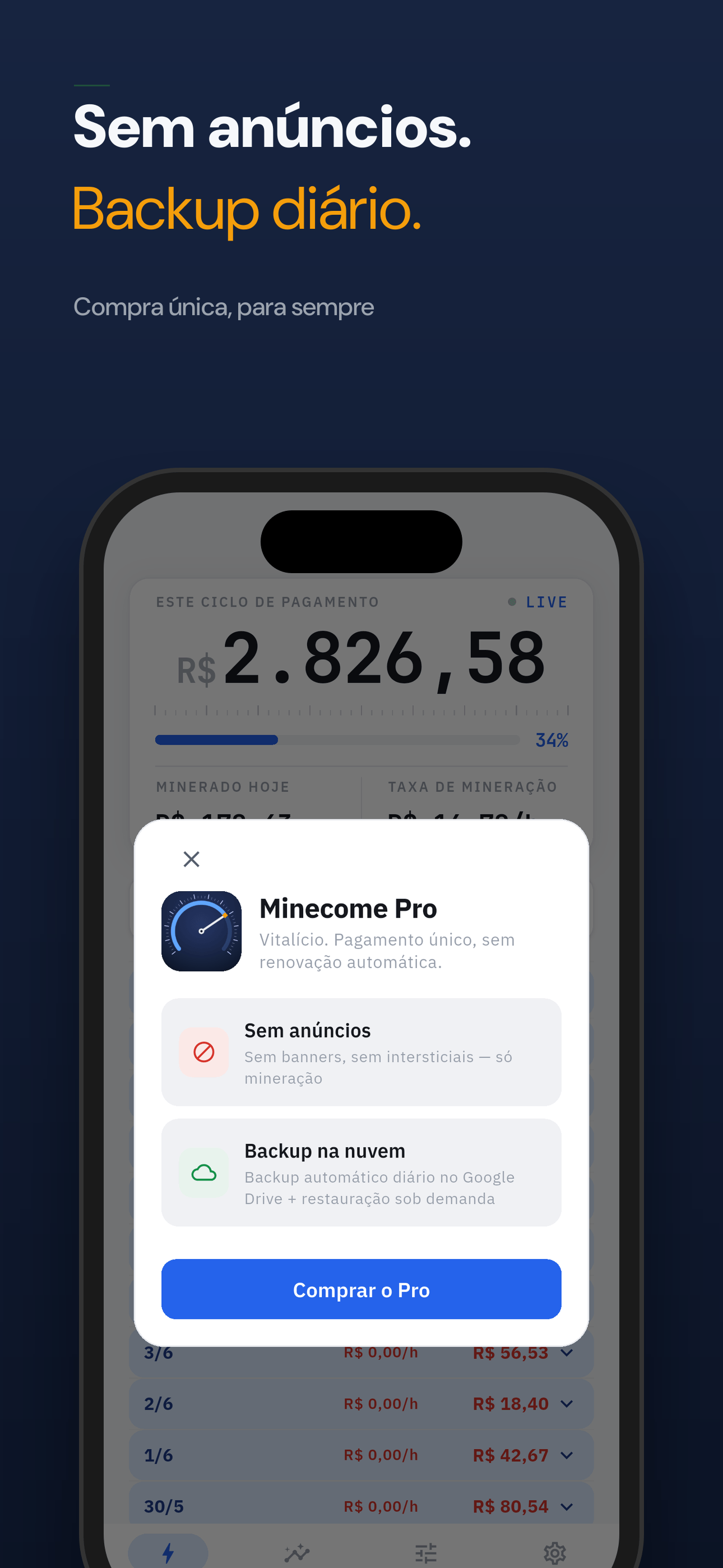 Sem anúncios e com backup diário, em uma compra única