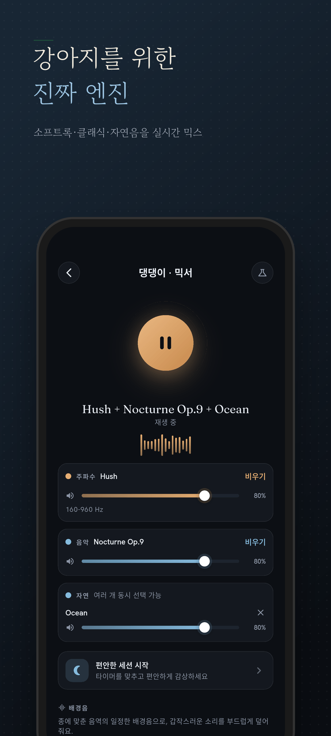 소프트록·클래식·자연음을 실시간 믹스하는 개 플레이어