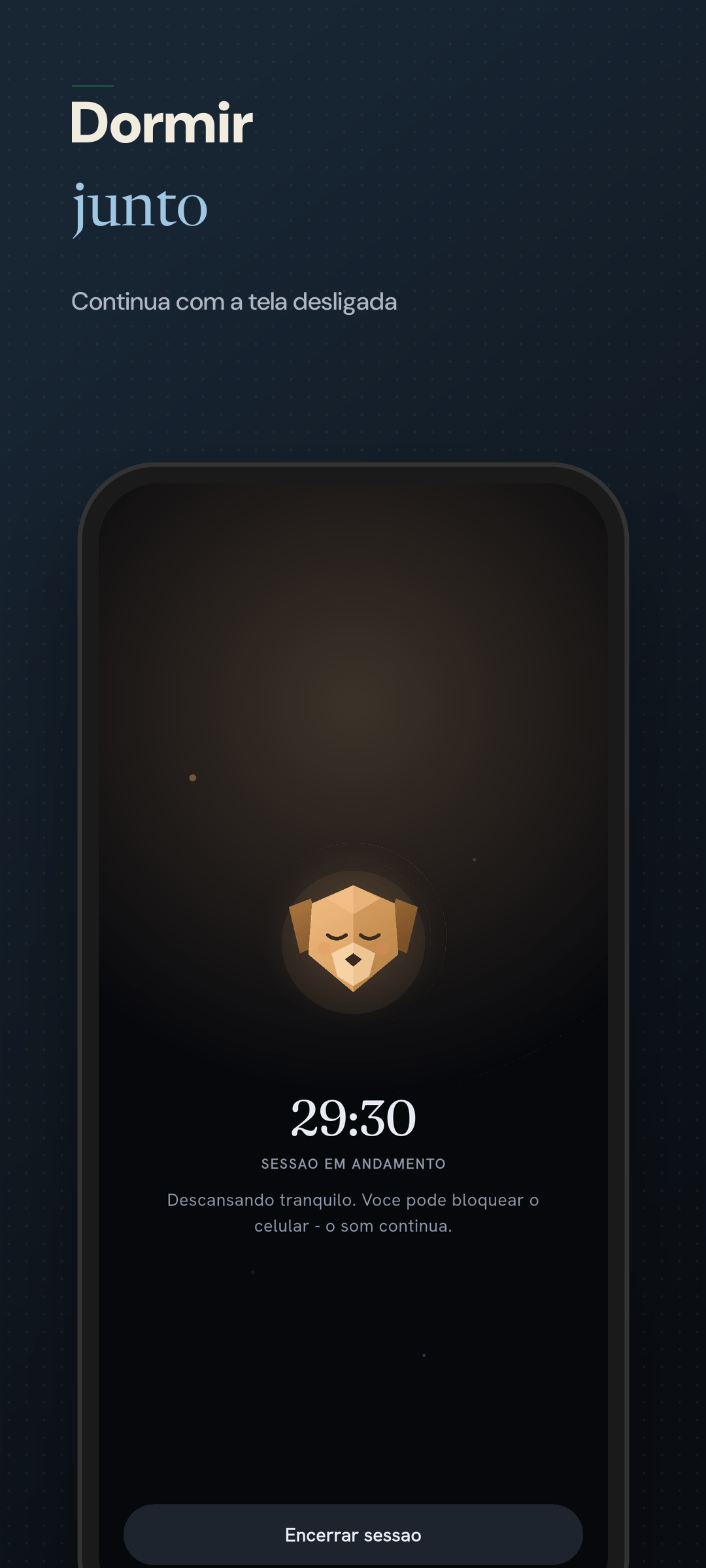 Sessao noturna com um timer de sono em contagem regressiva