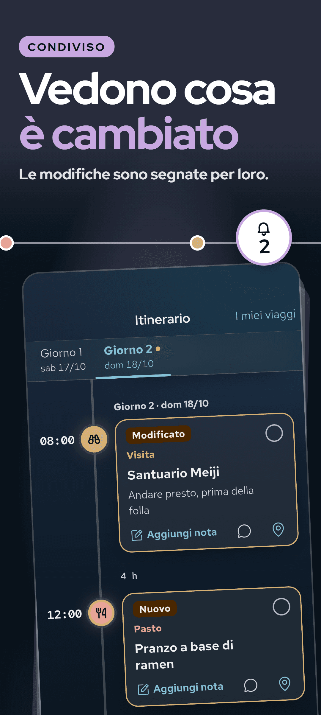 La vista di un compagno: una tappa segnata come modificata e una come nuova dall’ultima volta che l’ha guardata